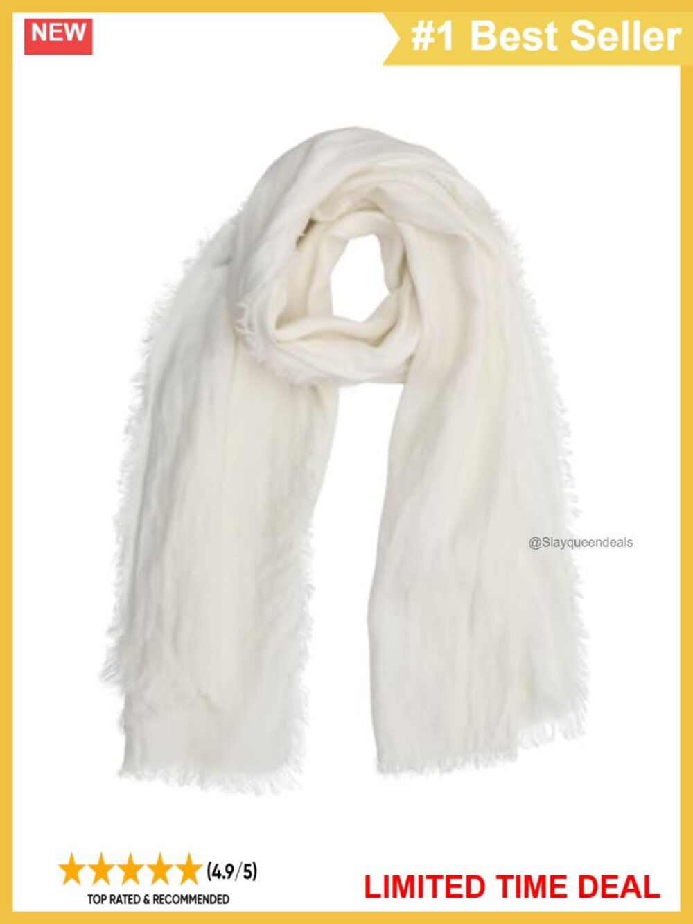 100% Linen Herringbone Scarf with Fringe Unisex 70x23.5